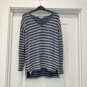PAIGE Navy and White Striped V-Neck Pullover